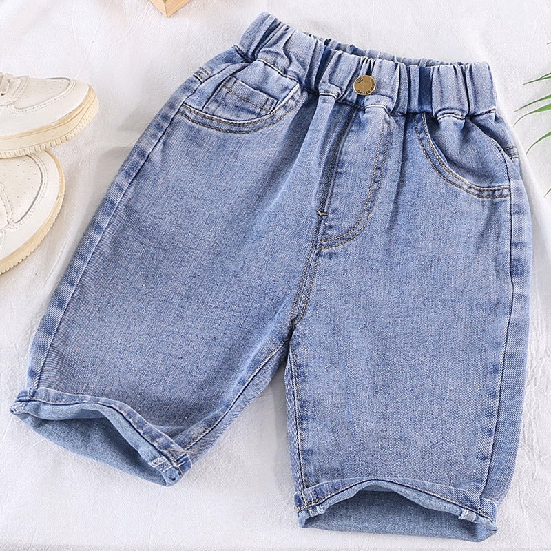 Boys' Korean Style Fashionable Denim Washed Shorts Summer Children'S Stylish Loose All-Match Cropped Pants - Image 3