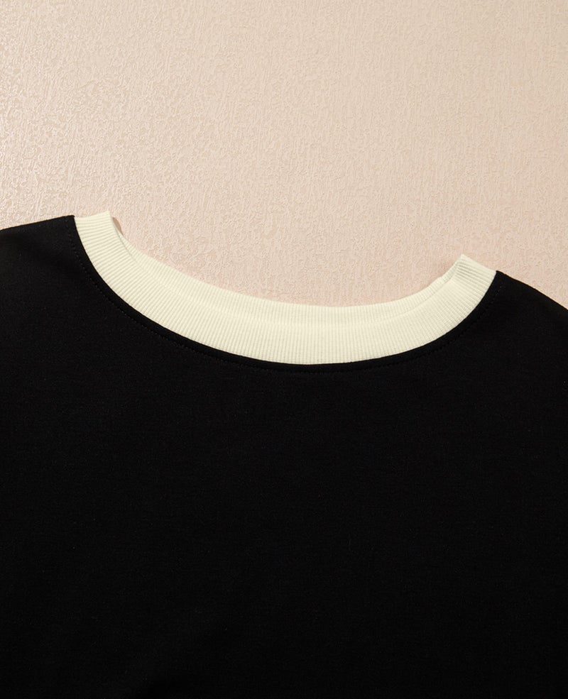 SELINK Lounge Sets for Women 2 Piece Skirt Colorblock Drop Shoulder T Shirt and Skort Set Summer Tracksuits Black-S - Image 4