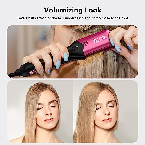 Terviiix Crimper Hair Iron with 4 Interchangeable Plates, Keratin & Argan Oil Infused Hair Crimper for Women, Volumizing Crimping Iron for Thin Fine Hair, 5 Heat Settings & 60 Mins Auto Off, Pink - Image 3