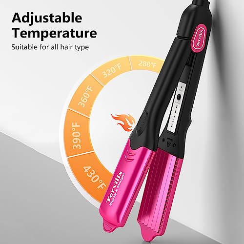 Terviiix Crimper Hair Iron with 4 Interchangeable Plates, Keratin & Argan Oil Infused Hair Crimper for Women, Volumizing Crimping Iron for Thin Fine Hair, 5 Heat Settings & 60 Mins Auto Off, Pink - Image 5