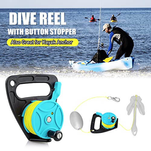 Owekfifv Scuba Dive Reel with Thumb Stopper, 150ft Hi-visibility Retractable Line Diving Reel Finger Spool with Handle Stop Switch for Cave and Wreck, Kayaking, Spear Fishing, SMB Blue+Yellow Line - Image 4