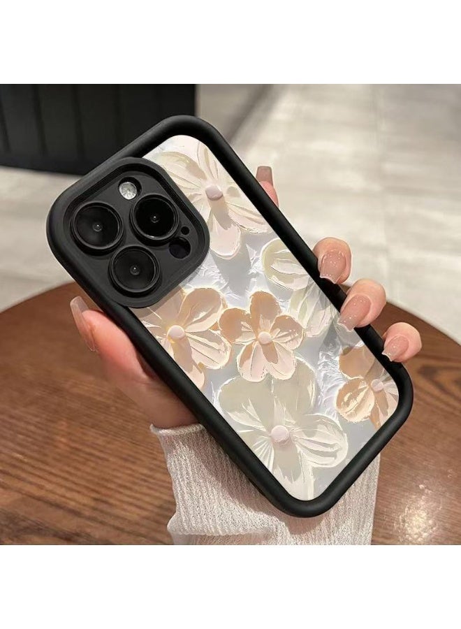 جراب iPhone 16 Pro Max أبيض لامع، تصميم زهور زيتية أنيقة، غطاء ناعم من مادة TPU مقاوم للصدمات ومضاد لبصمات الأصابع للنساء والفتيات - Image 2