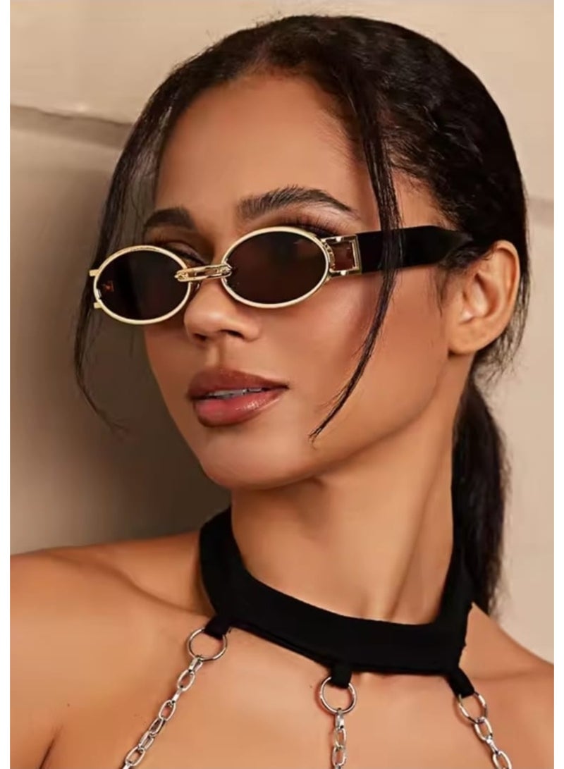 POLITE Vintage Metal Oval Women’s Fashion Sunglasses - Image 1