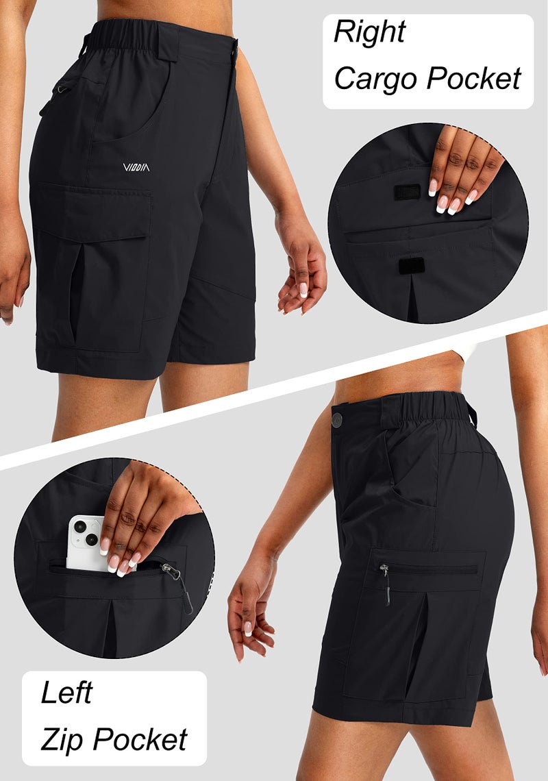 Viodia Women's 7" Hiking Cargo Shorts with Pockets Quick Dry Lightweight Shorts for Women Golf Casual Summer Shorts Black - Image 4