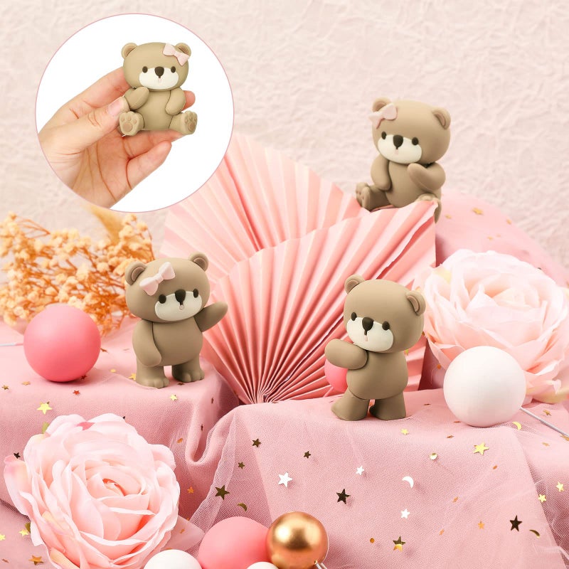Yinder 41 Pcs/Set Bear Cake Toppers Mini Bear Cake Decorations Cake Toppers Gold White Pearl Ball for Boy Girl Baby Shower Birthday Party Decorations (Pink  Brown  Boho Style) - Image 1