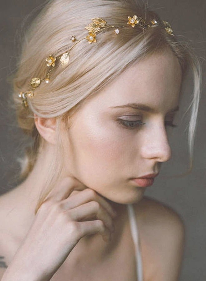 Yean Bride Wedding Hair Vine Headband Gold Leaf Bridal Accessories for Women - Image 3