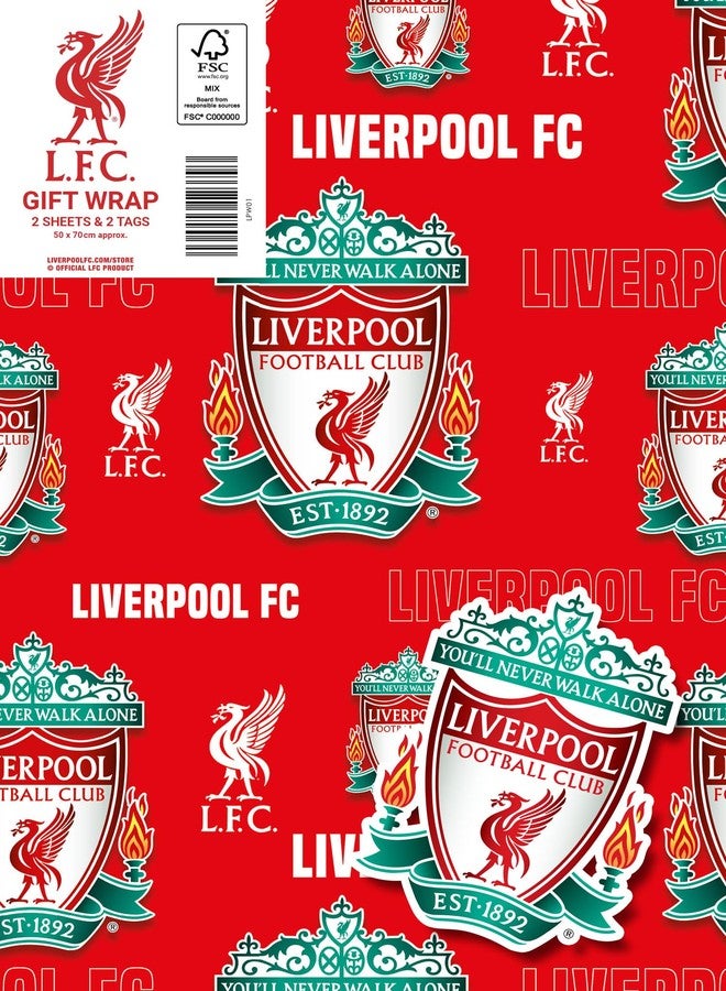 Danilo Promotions LTD Liverpool FC Wrapping Paper 2 Sheets 2 Tags, Liverpool Football Gift Wrap - Image 1