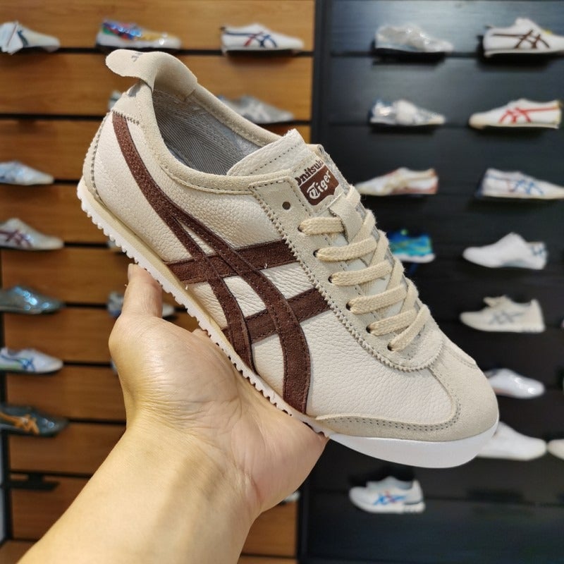 أونيتسوكا تايجر جلد طبيعي من الطبقة الأولى أحذية Onitsuka Tiger T-Toe سلسلة Mexic66 كلاسيكية رجعية للأزواج - Image 1