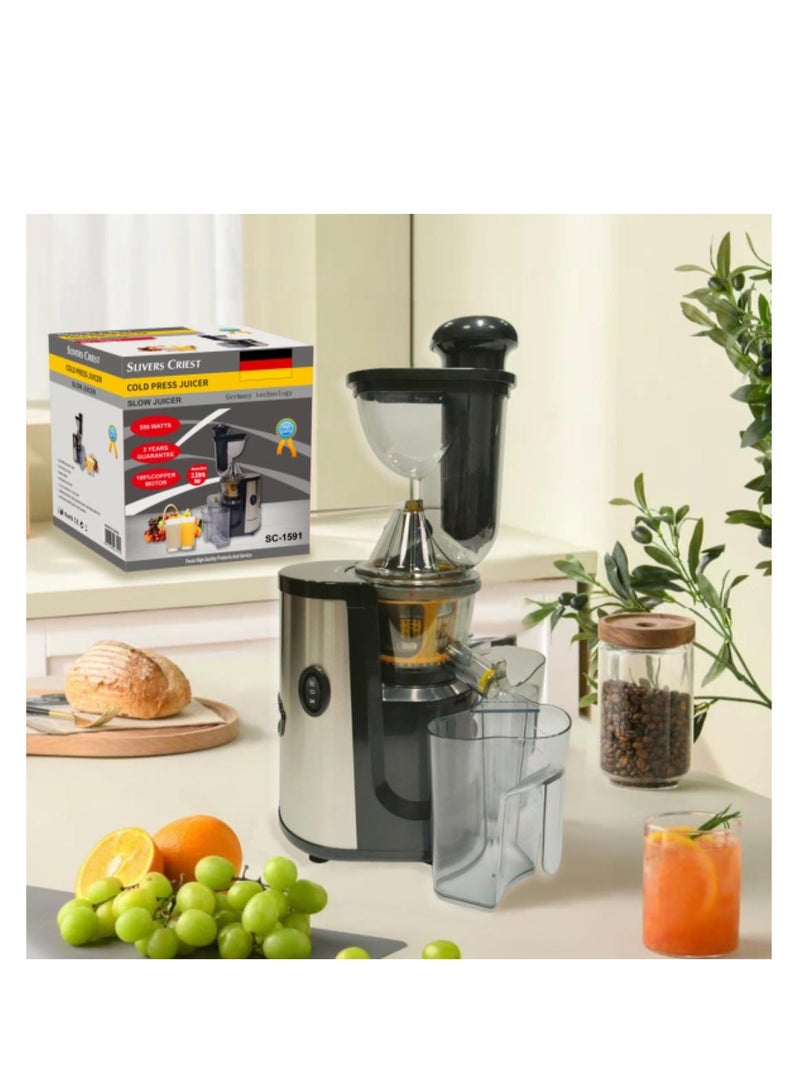 Slow Juicer Machine Cold Press Juicer, Creates Fresh Healthy, High Nutrient Vegetable & Fruit Juice Quiet Motor Reverse Function