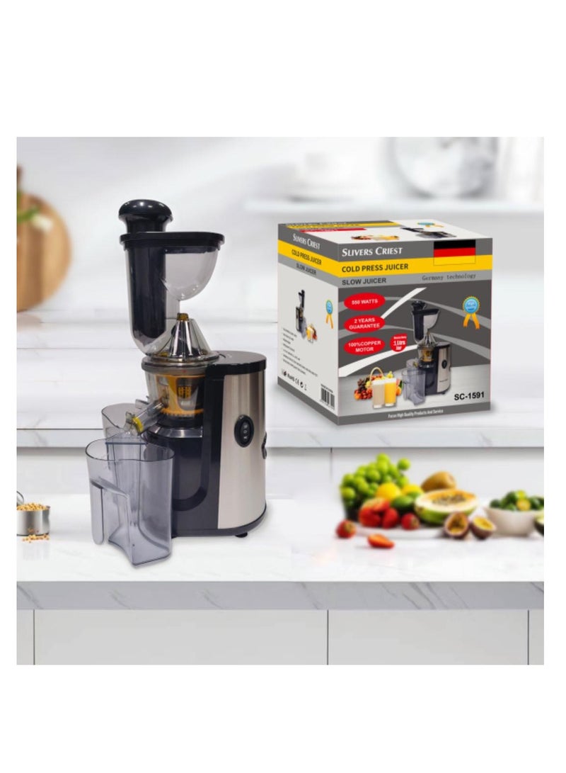 Slow Juicer Machine Cold Press Juicer, Creates Fresh Healthy, High Nutrient Vegetable & Fruit Juice Quiet Motor Reverse Function