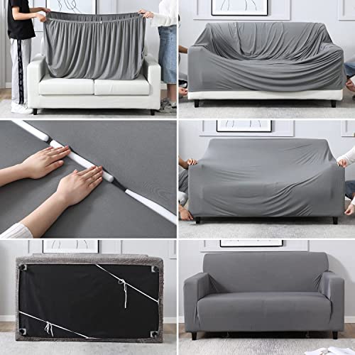 HOKIPO Elastic Stretchable Triple Seater Sofa Cover, Light Grey (NEW-AR-4279-E1) - Image 4