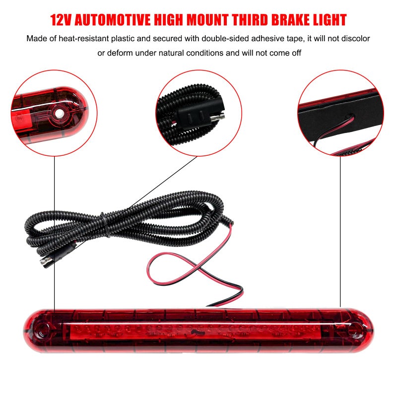 YTFRL Third Brake Light, 24 LED 12V Car High Mount Stop Lights Third Rear Brake Lamp Assembly, Universal Waterproof Tail Lamp High Level Back Braking Light for Cars SUVs Trucks - Image 3