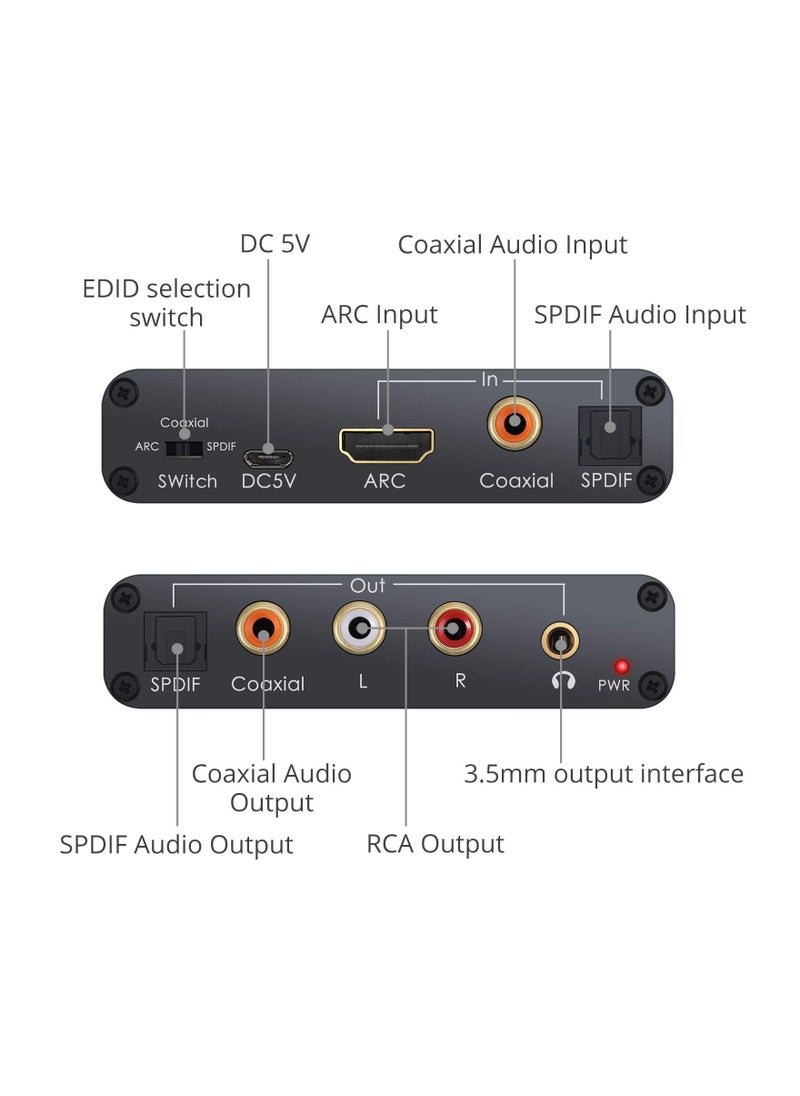 SYOSI - Digital to Analog Audio Converter,HDMI ARC Audio Extractor HDMI Audio Return Channel,with Digital HDMI Optical SPDIF Coaxial and Analog 3.5mm L/R Stereo Audio Converter,Coaxial to 3.5mm and RCA - Image 1