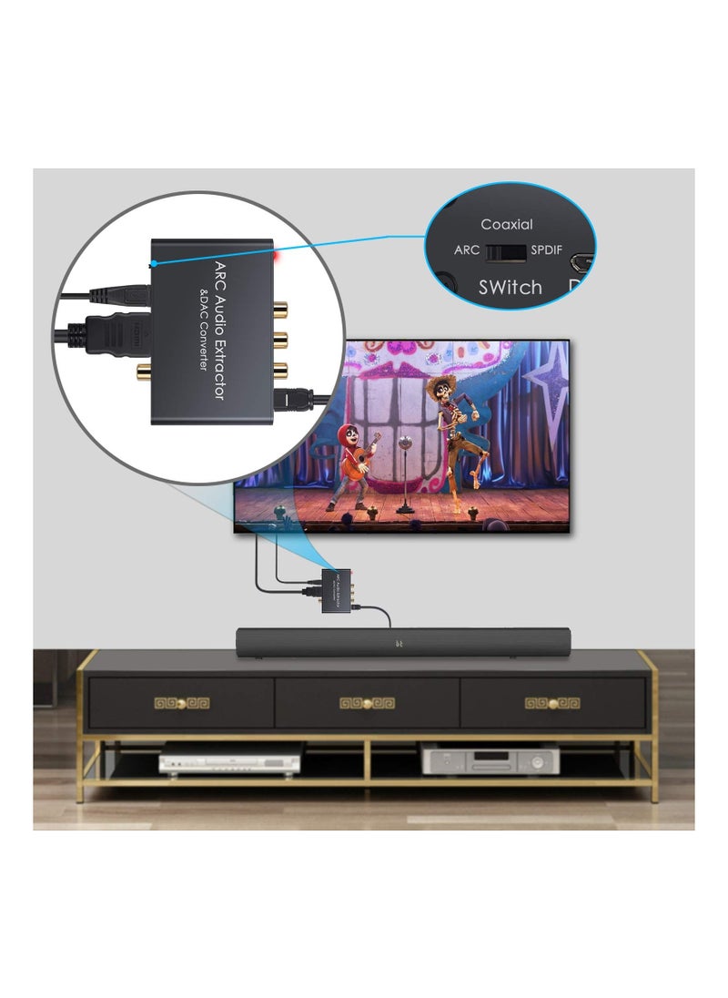 SYOSI - Digital to Analog Audio Converter,HDMI ARC Audio Extractor HDMI Audio Return Channel,with Digital HDMI Optical SPDIF Coaxial and Analog 3.5mm L/R Stereo Audio Converter,Coaxial to 3.5mm and RCA - Image 1