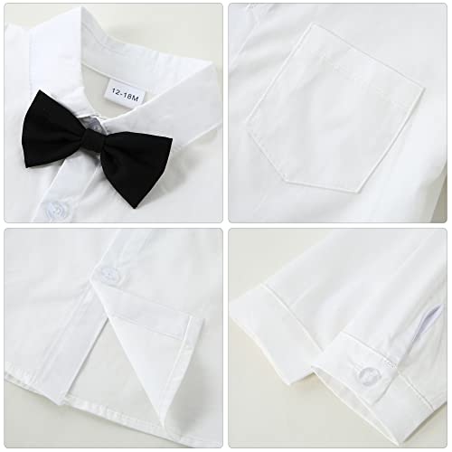 YALLET Toddler Baby Boy Clothes Suit Gentleman Wedding Outfits, Formal Dress Shirt+Bowtie+Vest+Boutonniere+Suspender Pants(V Black-White, 12-18 Months) - Image 4