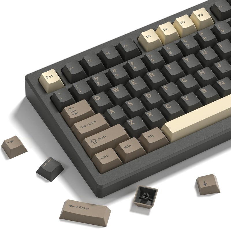 COSTOM Womier PBT Doubleshot Keycaps, Cherry Profile Retro, 60/65/75/100 Percent, 61/64/68/84/87/100/104/108 Gaming Mechanical Keyboard Keycaps, 132 Keys Set (Brown Gray) - Image 1