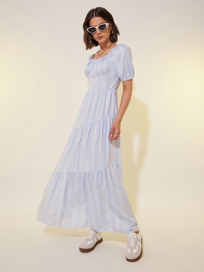 Styli Styli All Over Print Puff Sleeves Tiered Maxi Dress  - Image 2