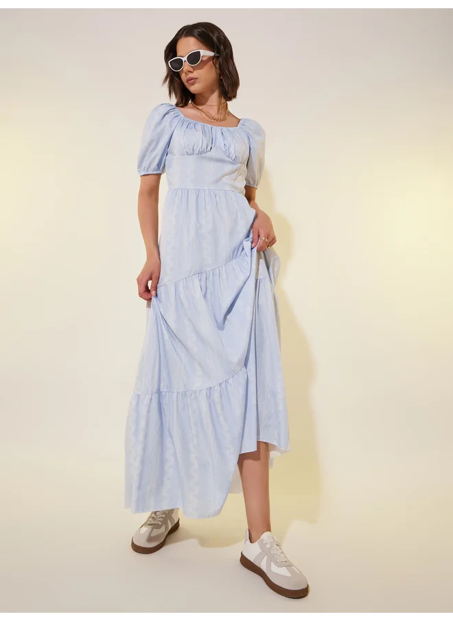 Take Two Take Two All Over Print Puff Sleeves Tiered Maxi Dress
