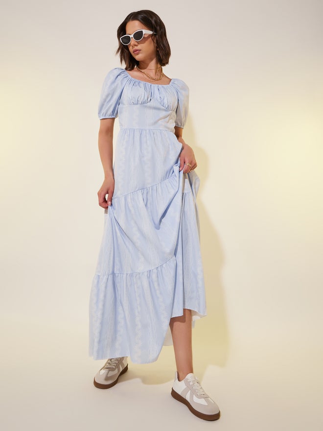 Styli Styli All Over Print Puff Sleeves Tiered Maxi Dress  - Image 1