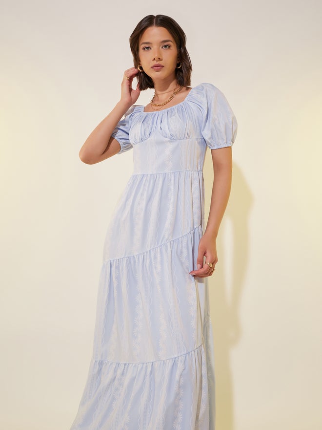 Styli Styli All Over Print Puff Sleeves Tiered Maxi Dress  - Image 3
