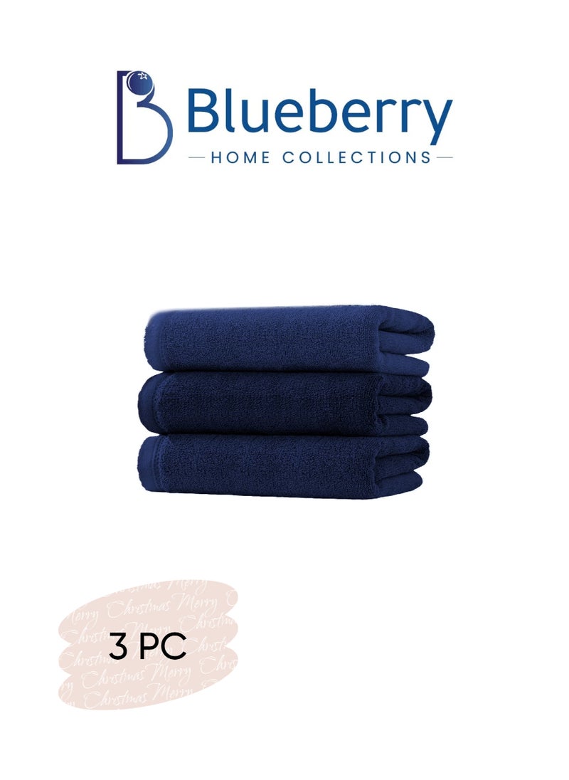 Blueberry Pack of 3 - Bath Towel -100% cotton Large Size Highly Absorbent And Super Durable, colour - Navy Blue - Image 1