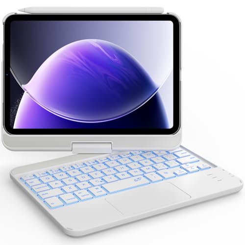 GreenLaw Keyboard Case for iPad mini 7(2024) & Mini 6 (2021) 8.3", Touchpad Keyboard with 7 Color Backlit, Type-C Rechargeable, 360° Rotate Keyboard Case for iPad mini 7th/6th Generation, White - Image 1