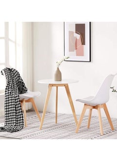 3-Pieces Coffee Table Set, Side Table, Modern Bedside Table, Round Coffee Table with Side Accent for Living Room, Bedroom, Balcony, Family and Office White Size: 48x48x60cm with 2 White Mid Century Soft Padded Seats Modern Side Chair and Wooden Legs - pzsku/ZAECD8D95951B5FEDD28BZ/45/_/1734257403/0c380052-3bd6-4019-b6d2-c076624e276c