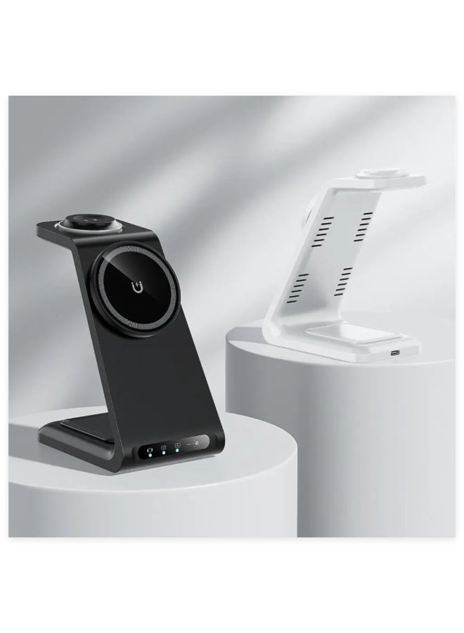 كي يو كي أتش محطة شحن لاسلكية مغناطيسية 3 في 1 متوافقة مع أجهزة iPhone و Apple Watch و AirPods، قاعدة شحن سريع مع ضوء ليلي - Image 3