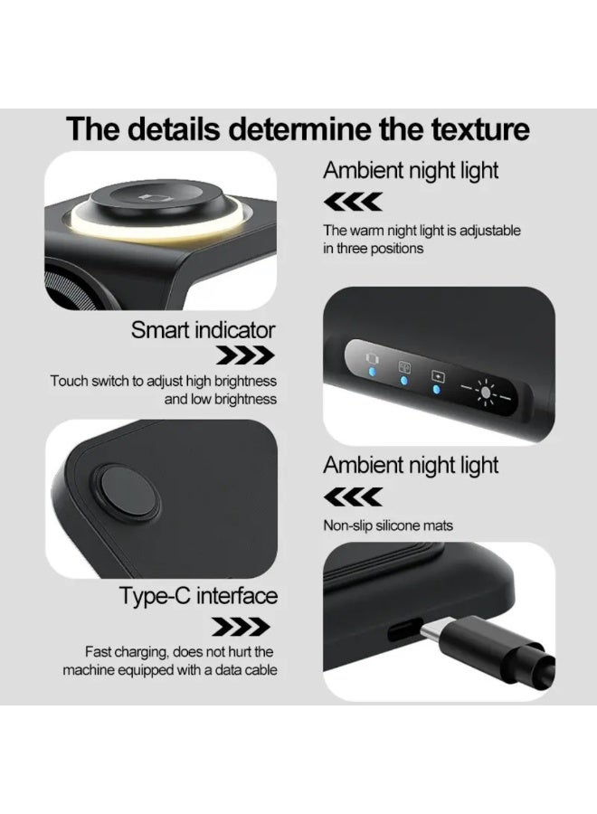 كي يو كي أتش محطة شحن لاسلكية مغناطيسية 3 في 1 متوافقة مع أجهزة iPhone و Apple Watch و AirPods، قاعدة شحن سريع مع ضوء ليلي - Image 4