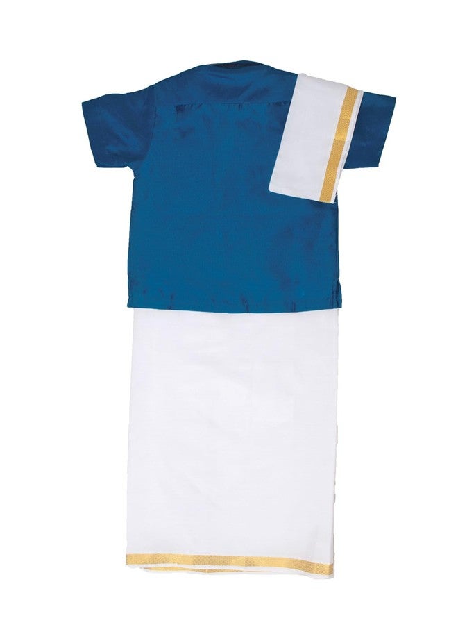 Chandrakala Kids Shirt With Mundu Set for Boy Teal Blue,3-4T (KB102TEA4) - Image 2