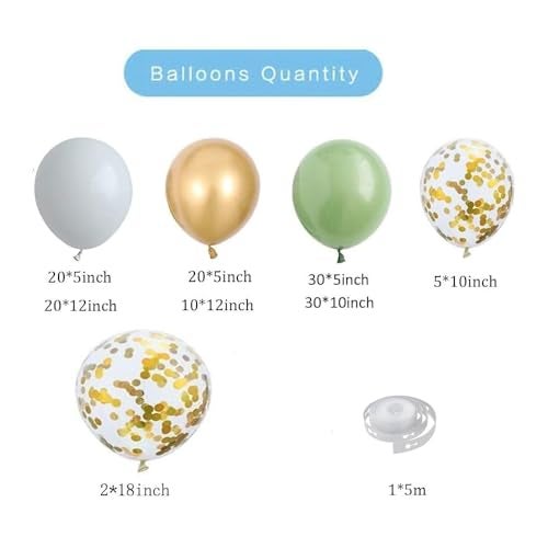 GIHOO 137PCS Sage Green Balloon Garland Arch Kit White Gold Confetti Balloons Retro Green Balloon and Gold Metallic Chrome Latex Balloons for Wedding Birthday Baby Shower Decorations - Image 2