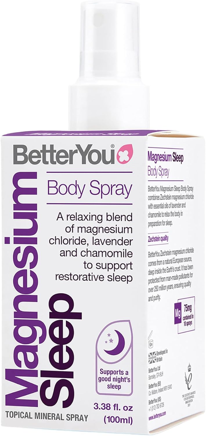 BetterYou Magnesium Sleep Body Spray Made with Zechstein Magnesium Chloride and Essential Oils Magnesium Supplement Natural Sleep Aid PalmOil Free 100ml 600 Sprays - Image 1