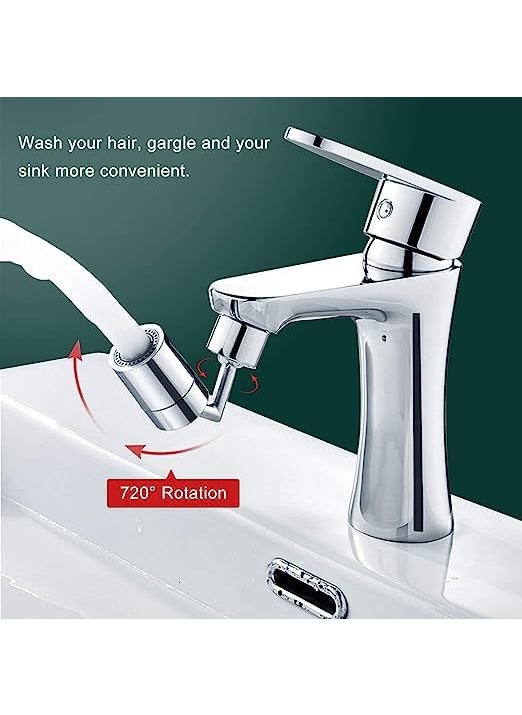 LUNEZY Universal Splash Filter Faucet 720 Rotating Faucet Extender Aerator Splashing Swivel Sink Faucet Head with 2 Water Outlet Modes for Bathroom and Kitchen Silver