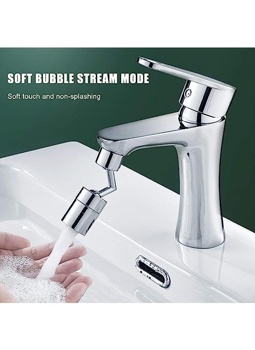 LUNEZY Universal Splash Filter Faucet 720 Rotating Faucet Extender Aerator Splashing Swivel Sink Faucet Head with 2 Water Outlet Modes for Bathroom and Kitchen Silver