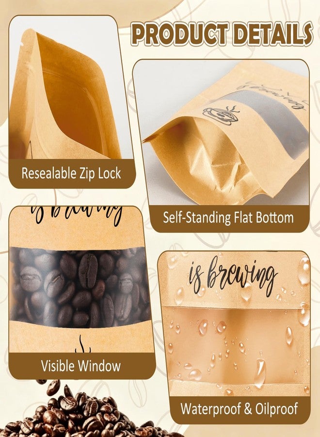 Whaline 50 Pcs Love is Brewing Kraft Paper Resealable Bags Coffee Favor Bags Treat Goodie Stand Up Bag with Window for Wedding Engagement Baby Bridal Shower Bachelorette Party Gift Supplies - Image 3