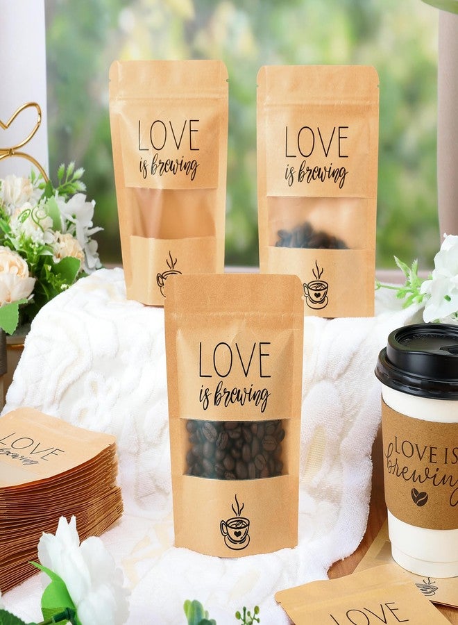 Whaline 50 Pcs Love is Brewing Kraft Paper Resealable Bags Coffee Favor Bags Treat Goodie Stand Up Bag with Window for Wedding Engagement Baby Bridal Shower Bachelorette Party Gift Supplies - Image 4