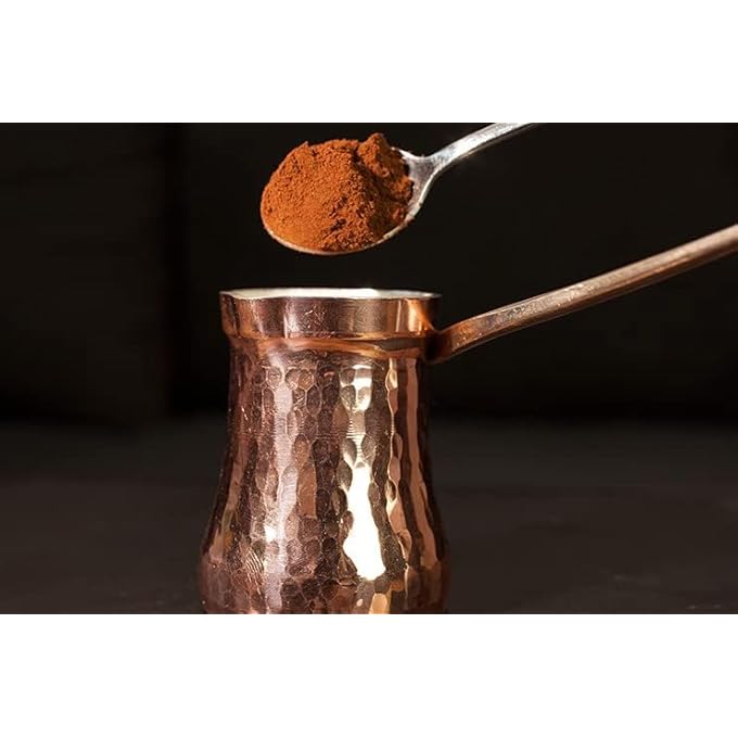 ريحني إبريق القهوة التركي النحاسي المطاط بالفضة مصنوع يدويا من الصويا لتخمير على الموقد بحجم متوسط 140 مل - Image 5