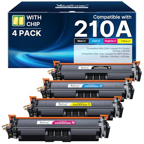 Valuetoner 210A Toner Cartridges 4 Pack (with Chip) - Replacement for HP 210A 210X Toner Cartridges for HP Color LaserJet Pro MFP 4301fdw Toner, MFP Pro 4301fdn 4201dw 4201dn 4301 4201 Series Printer W2100A - Image 1
