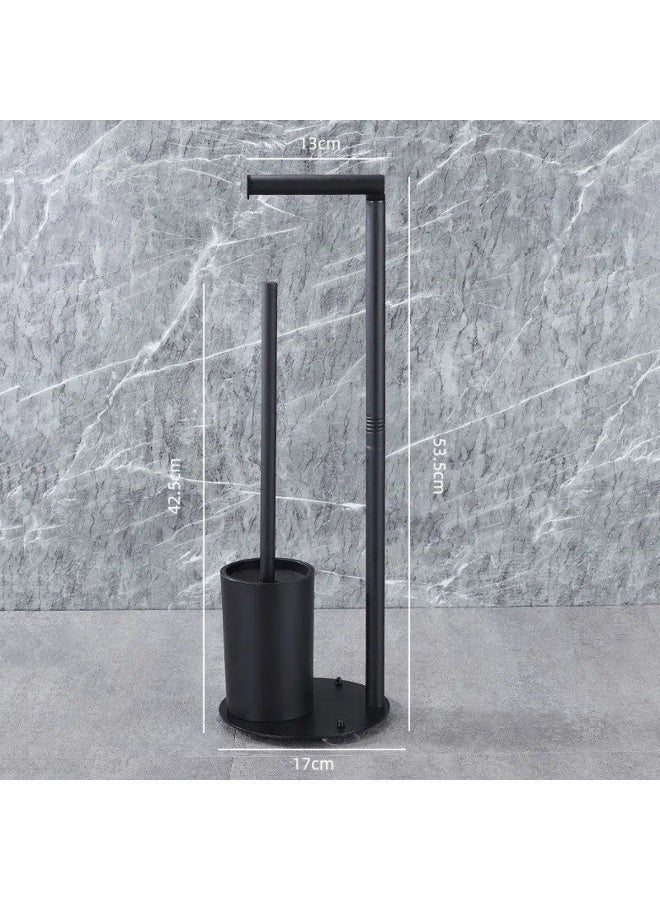Black Freestanding Toilet Paper Holder with Toilet Brush - Image 2