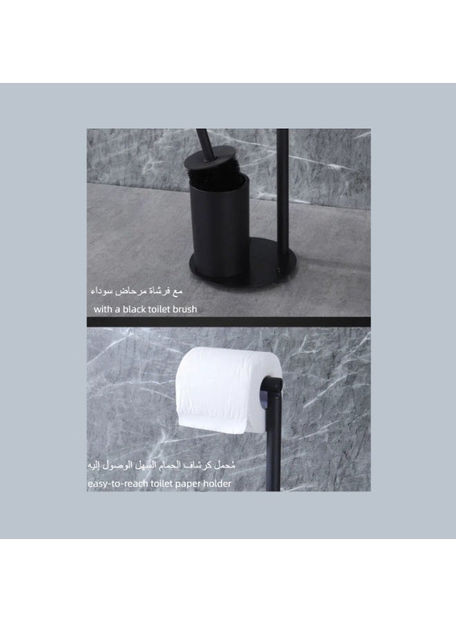 Black Freestanding Toilet Paper Holder with Toilet Brush - Image 3