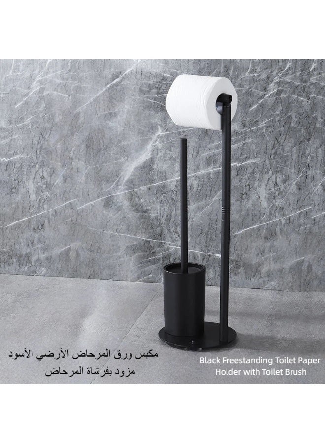 Black Freestanding Toilet Paper Holder with Toilet Brush - Image 1