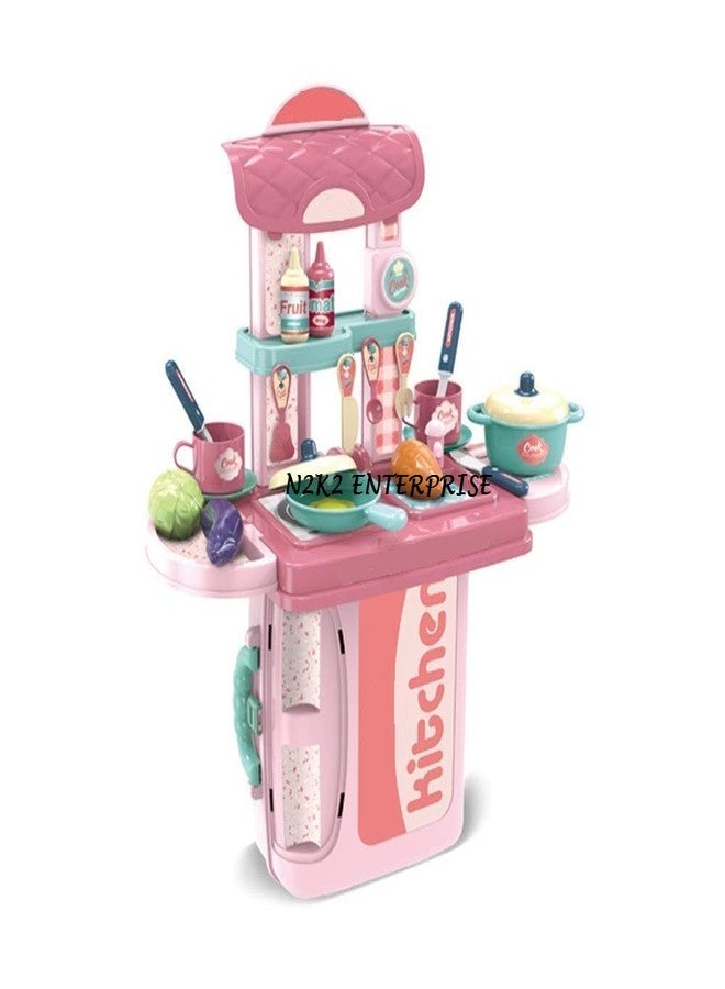N2K2 ENTERPRISE 3 in 1 Suitcase Design Kitchen Set Pretend Role Play Cooking Accessories Toy with Accessories for Kids Girls - Image 1