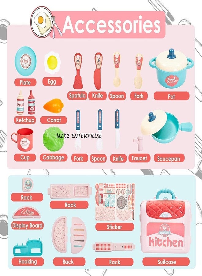 N2K2 ENTERPRISE 3 in 1 Suitcase Design Kitchen Set Pretend Role Play Cooking Accessories Toy with Accessories for Kids Girls - Image 2