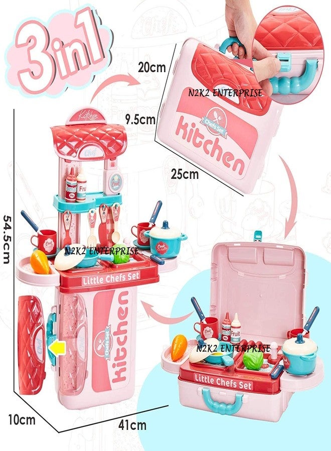 N2K2 ENTERPRISE 3 in 1 Suitcase Design Kitchen Set Pretend Role Play Cooking Accessories Toy with Accessories for Kids Girls - Image 3