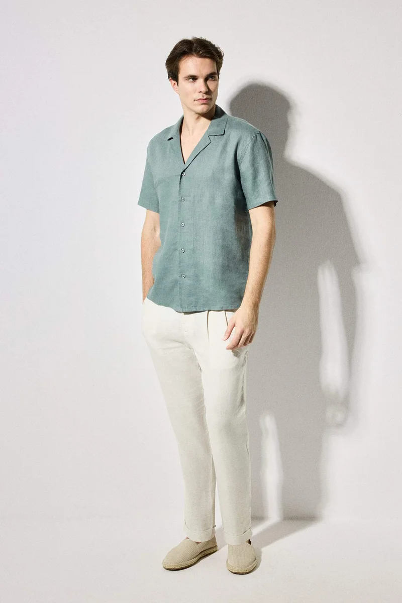 DeFacto Regular Fit Polo Collar Linen Shirt