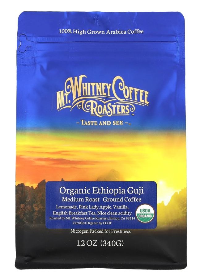 MT. WHITNEY COFFEE ROASTERS Organic Ethiopia Guji Ground Coffee Medium Roast 12 oz (340 g) 