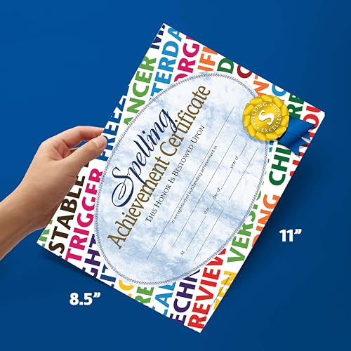 Hayes Spelling Achievement Certificates, Customizable Award for Students, Kids, and Children, Award Certificates for Spelling Bees and Competition, Full-Color Glossy Finish, 8.5" x 11" - 30 Pack - Image 5