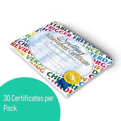 Hayes Spelling Achievement Certificates, Customizable Award for Students, Kids, and Children, Award Certificates for Spelling Bees and Competition, Full-Color Glossy Finish, 8.5" x 11" - 30 Pack - Image 2