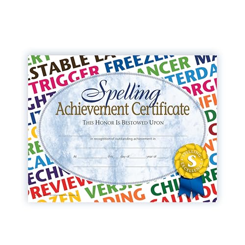 Hayes Spelling Achievement Certificates, Customizable Award for Students, Kids, and Children, Award Certificates for Spelling Bees and Competition, Full-Color Glossy Finish, 8.5" x 11" - 30 Pack - Image 1