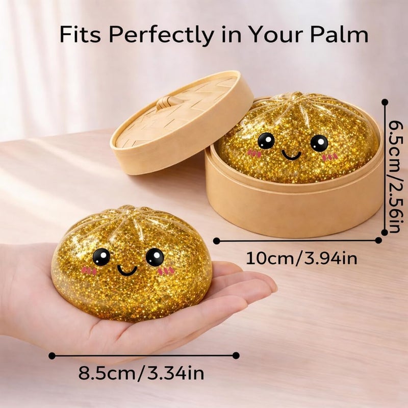 Glitter Dumpling Squishy Fidget Toy with Steamer Box - Stress Relief for Kids and Adults - Image 3